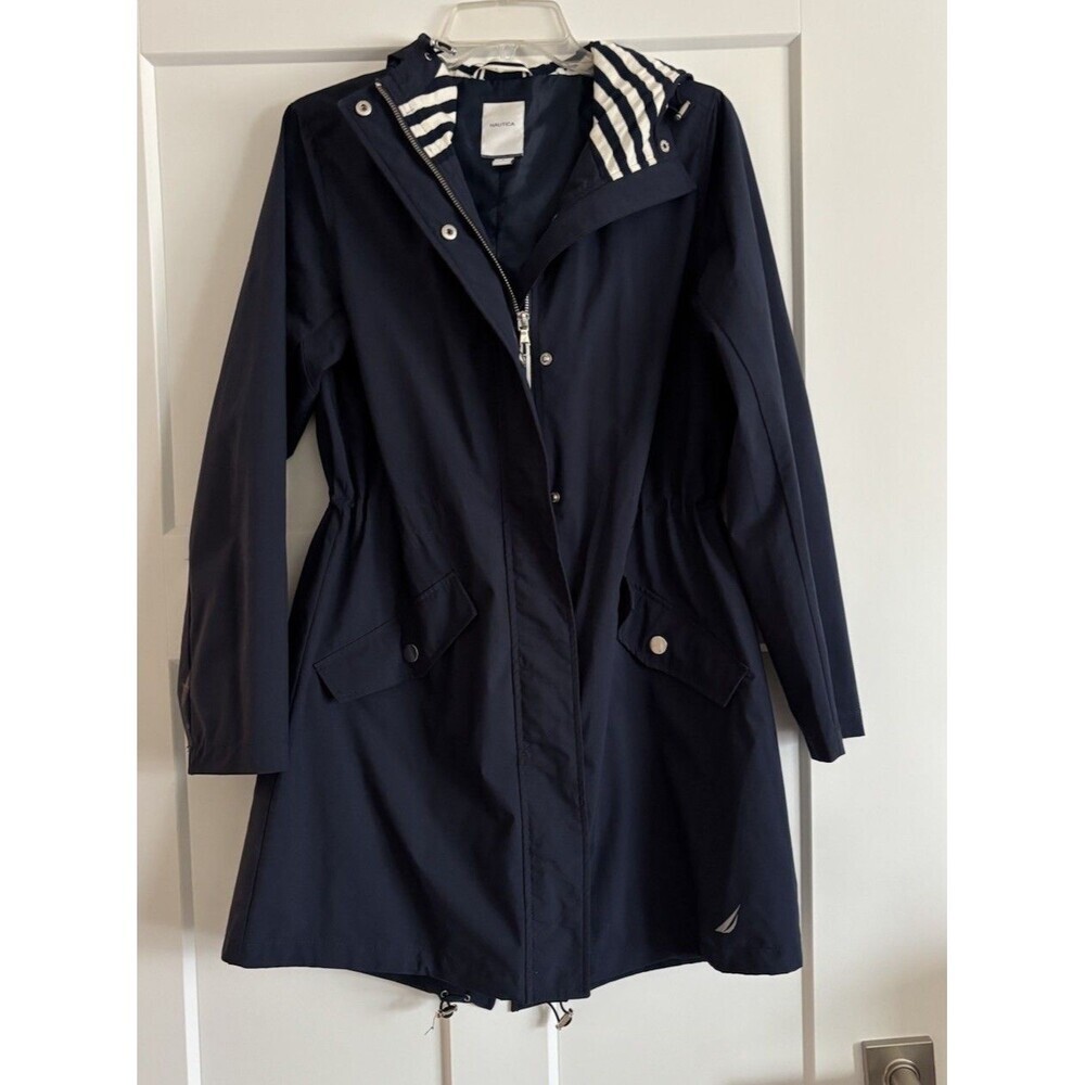 NAUTICA Anorak Windbreaker Hooded Lightweight Navy Rain Jacket Women’s Size XS - Picture 2 of 15